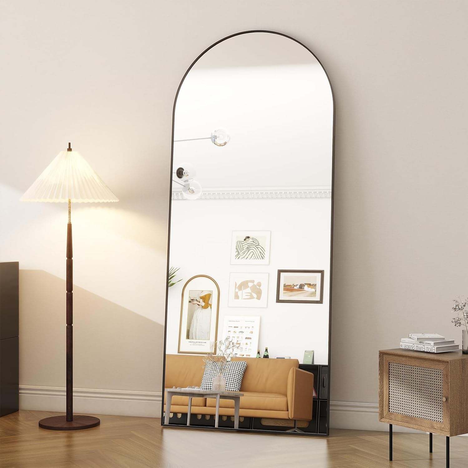 76"X34" Arched Full Length Mirror Free Standing Leaning Mirror Hanging Mounted Mirror Aluminum Frame Modern Simple Home Decor for Living Room Bedroom Cloakroom, Black - Design By Technique