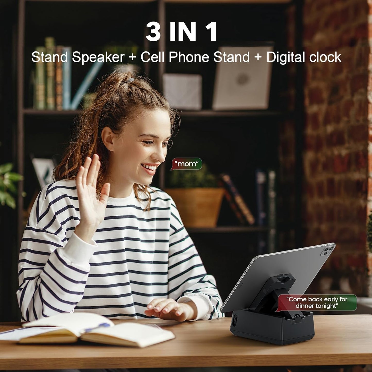 Presents for Men/Women, Cell Phone Stand with Wireless Bluetooth Speaker, 12H Time Display Unique Presents for Him, Husband, Boyfriend, Dad, Her, Wife, Mom, Cool Multi Functional Gadget (Crow Black)