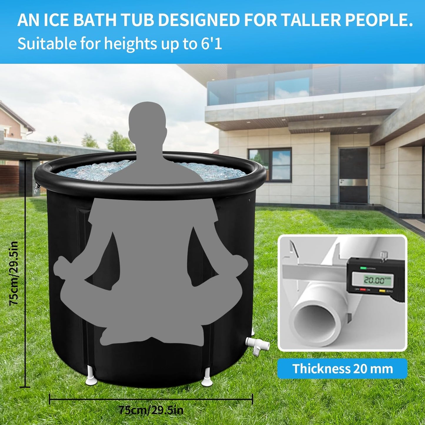 Large Ice Bath Tub Outdoor with Cover Portable Bathtub Athletes Cold Water Therapy Tub for Recovery Cold Plunge Tub Ice Barrel Ice Bath Tub (8217 Black with Cover-29.5"Φ X 29.5"H)