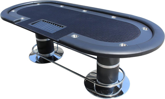 96" Texas Holdem Casino Game Poker Table Oval Black Racetrack with Plastic Chips Tray
