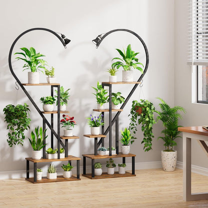 Plant Stand Indoor with Grow Lights - 5 Tier Tall Plant Stand, Metal Plant Shelf Display Rack, Heart Plant Stand for Indoor Plants Multiple, Large Plant Stand for Home, Living Room, Patio (Black)