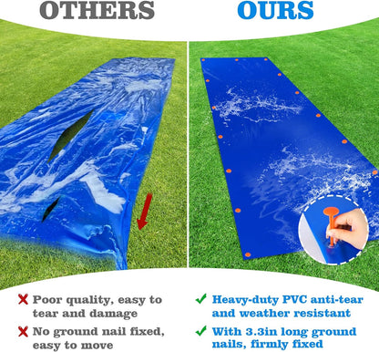 Super Slip Lawn Water Slide - 30 X 8Ft Heavy Duty Slip and Slide Trap Slick Waterslide for Adults & Kids, Easy to Set up with 16 Ground Nails, Funny Water Games for Outdoor Backyard Lawn, Blue - Design By Technique