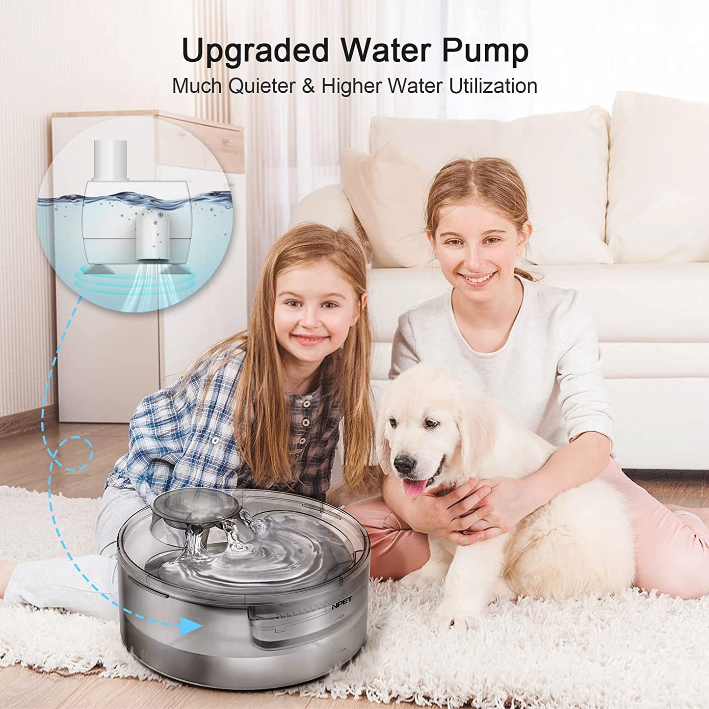 DF10 Dog Water Fountain, 170Oz/1.3Gallon/5L Large Automatic Pet Water Dispenser Dog Water Bowl with Cleaning Kit, Replacement Filter for Cat, Dogs, Multiple Pets