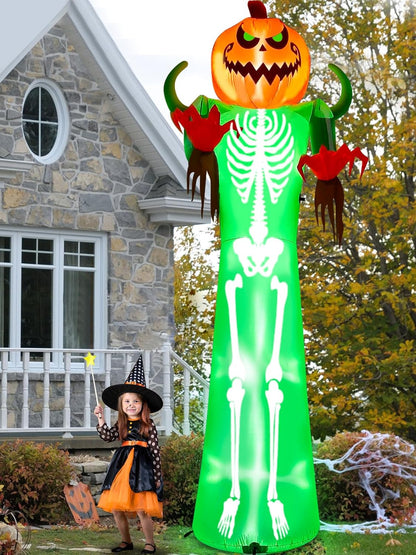 12FT Halloween Inflatable with LED Light,  Giant Pumpkin Halloween Outdoor Decoration Scary Pumpkin Skeleton Blow up Inflatable for Home Family Party Halloween Holiday Yard Lawn Indoor Decor