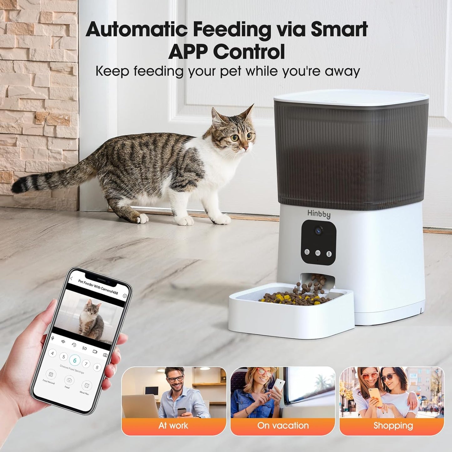 Automatic Cat Feeder with 1080P Camera, 7L Wifi Cat Food Dispenser with Remote App Control, Voice & Video Record, Dual Power Supply, Automatic Dog Feeder Auto Pet Dry Food Feeders for Cats