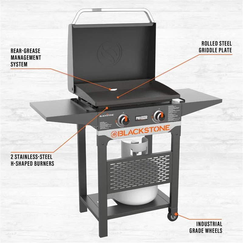 Pro Series 2 Burner 22" Propane Pedestal Griddle with Hood