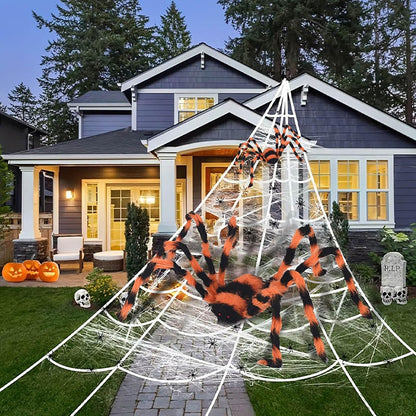 Halloween Party Decorations 6.7 Ft Scary Hairy Fake Large Spider with Bendable Legs and Red Eyes, Spider Props for Yard Indoor Outdoor outside Haunted House Wall Party Decor