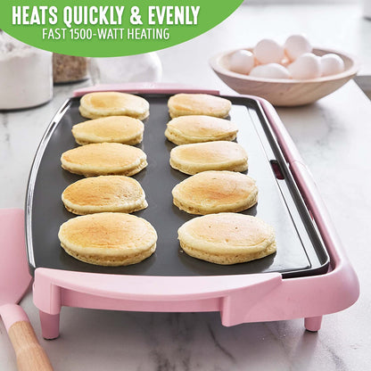 Healthy Ceramic Nonstick, Extra Large 20" Electric Griddle for Pancakes Eggs Burgers and More, Stay Cool Handles, Removable Drip Tray, Adjustable Temperature Control, Pfas-Free, Pink