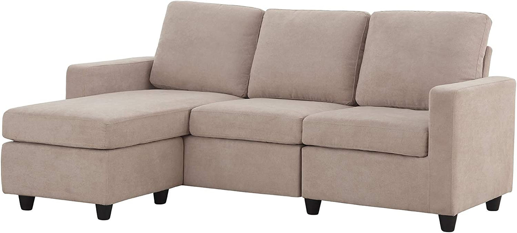 L Shaped Couch with Linen Fabric,Convertible, Reversible Sectional Sofa for Small Space, Dark Beige