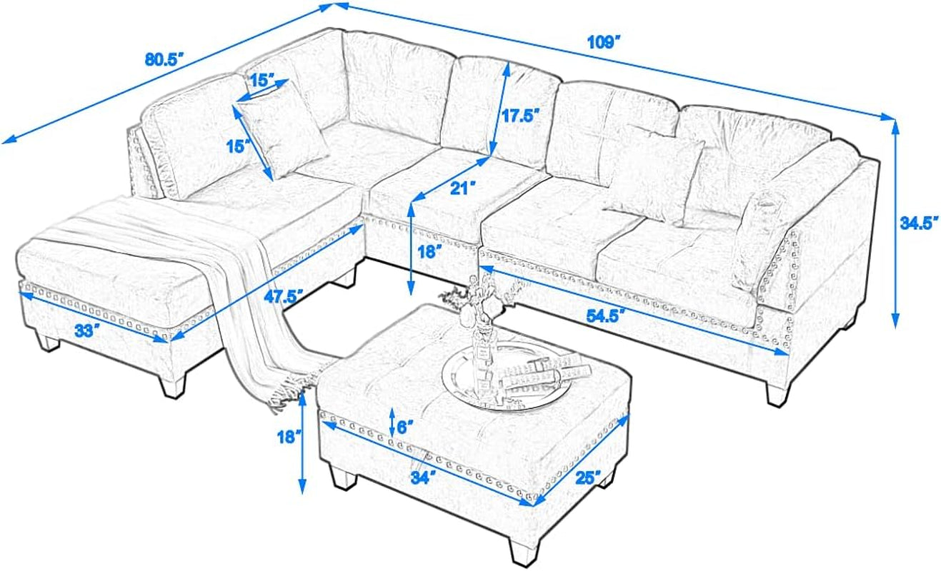 , New Modern Large Upholstered L-Shape Sectional Sofa, Extra Wide Chaise Lounge Couch Sofá Corner Furniture Set for Living Room,Velvet Left Hand Facing, Gray-B