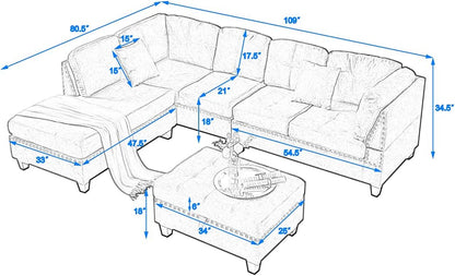 , New Modern Large Upholstered L-Shape Sectional Sofa, Extra Wide Chaise Lounge Couch Sofá Corner Furniture Set for Living Room,Velvet Left Hand Facing, Gray-B