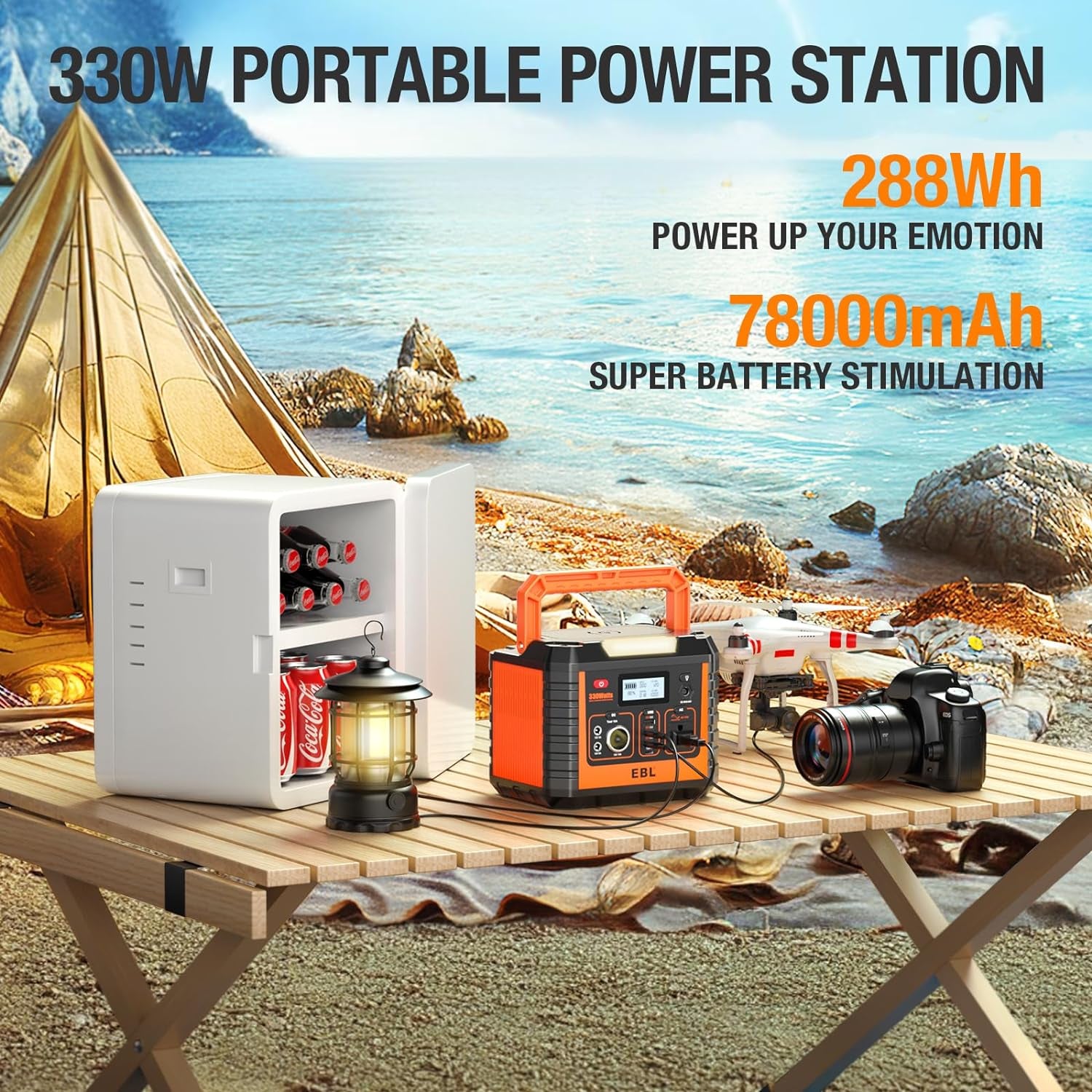 Portable Power Station 300, 110V/330W Pure Sine Wave Solar Generator (Solar Panel Not Included) - Peak 600W Backup Lithium Batteries AC Outlet for Blackout Outdoors Camping Hunting Travel
