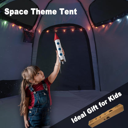 Portable Hexagon Kids Play Tent with LED Strip Lights Indoor Children Play House Easy Set-Up Space Tent Dream Tent for Night.4-5 Person Large Tent & Birthday Gifts