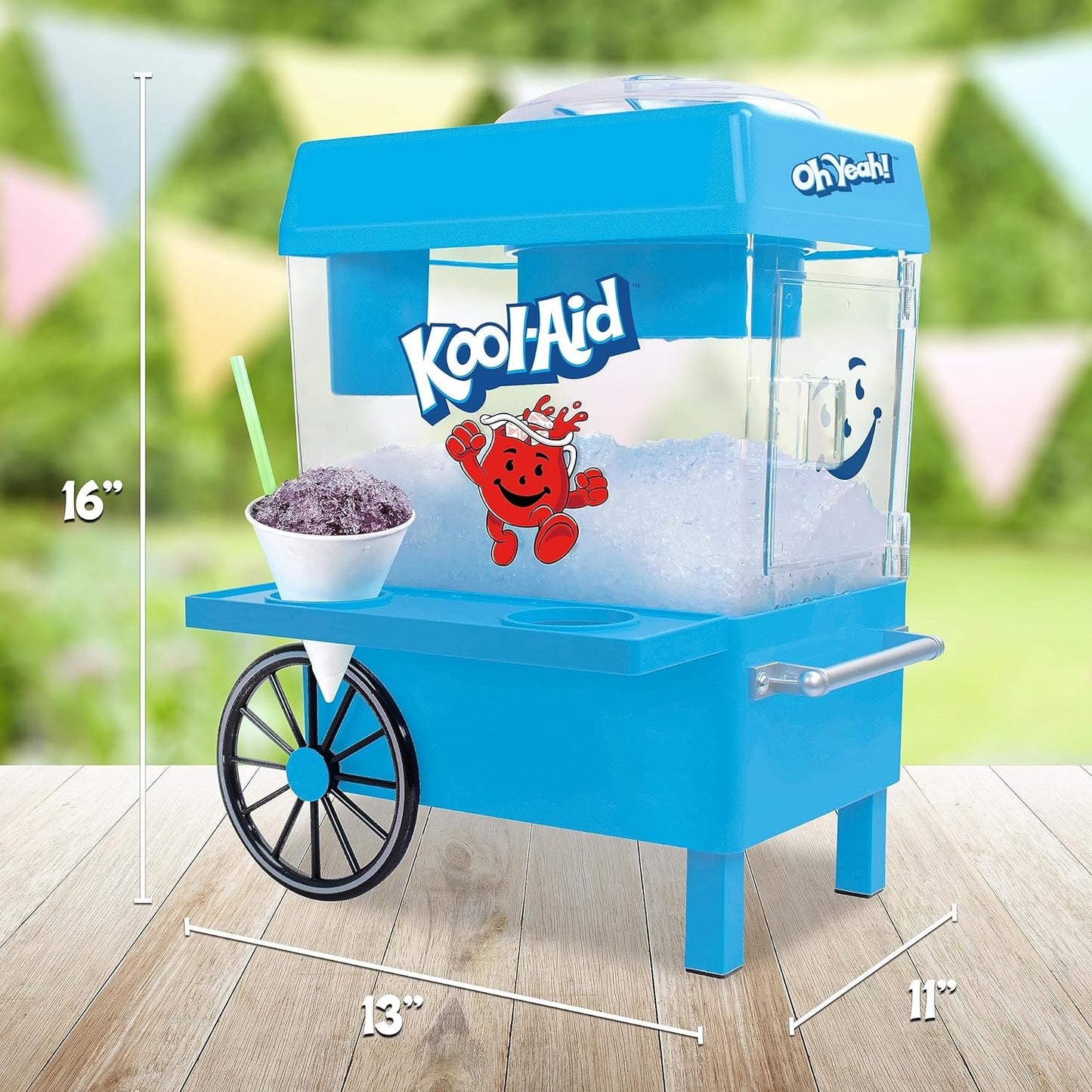 Kool-Aid Snow Cone Shaved Ice Machine - Retro Table-Top Slushie Machine Makes 20 Icy Treats - Includes 2 Reusable Plastic Cups & Ice Scoop - Blue