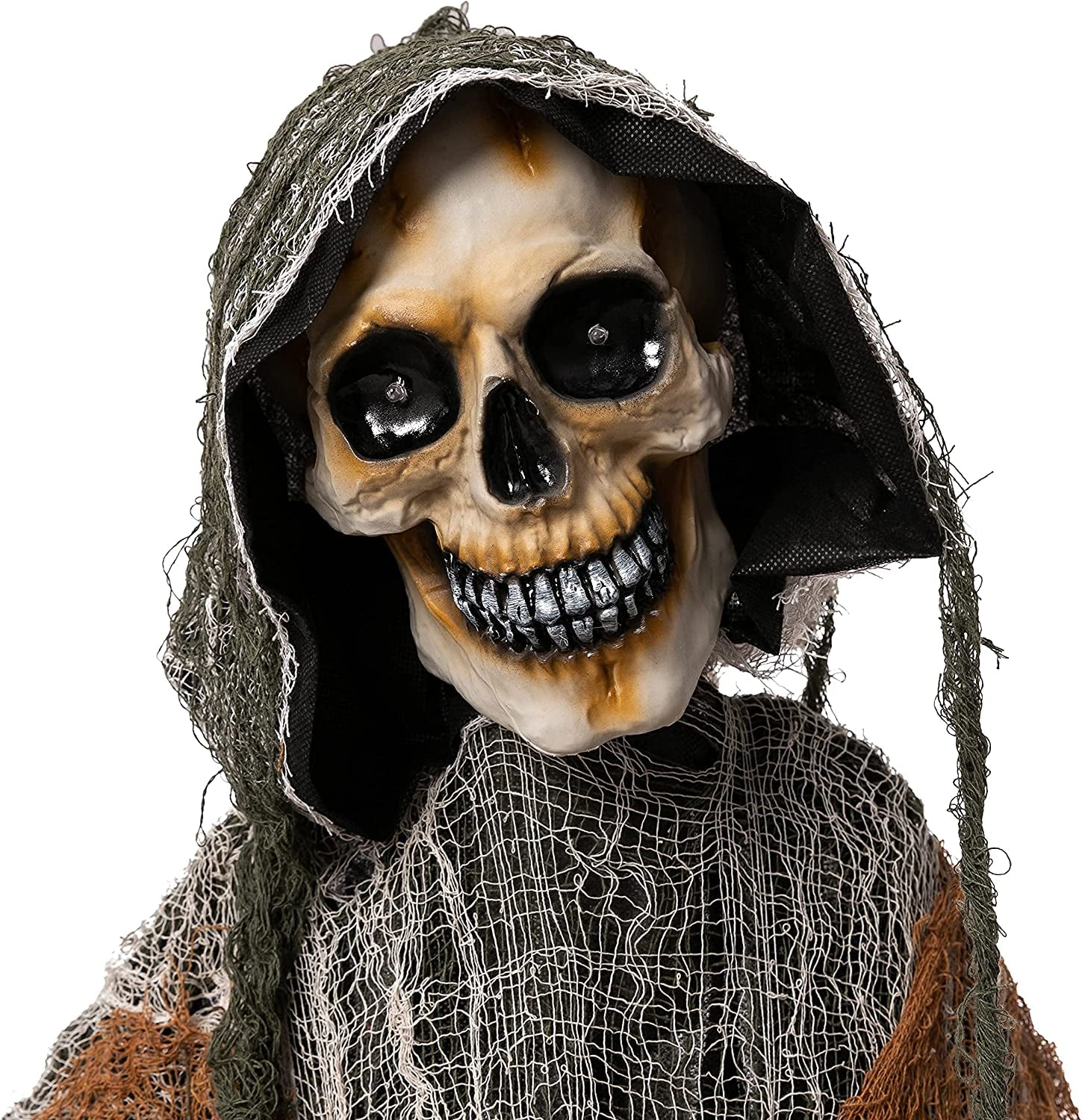 67" Halloween Animatronics Grim Reaper with Chain, Halloween Skeleton Life Size with Light-Up Eyes and Creepy Sound, Scary Halloween Decorations outside Haunted House Props Outdoor Holiday Decor