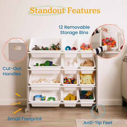 4-Tier Organizer with 12 Bins, Toy Storage, Grey/White