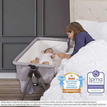 Lotus Bassinet and Bedside Sleeper in Grey, Lightweight and Portable Baby Bassinet, Adjustable Height Position, Easy to Fold and Carry Travel Bassinet- Carry Bag Included - Design By Technique