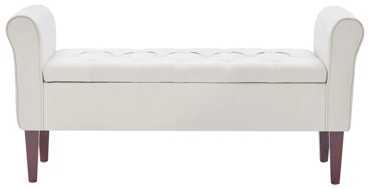 Polyester Upholstered Storage Bench with Tufted Flip Top and Wooden Legs