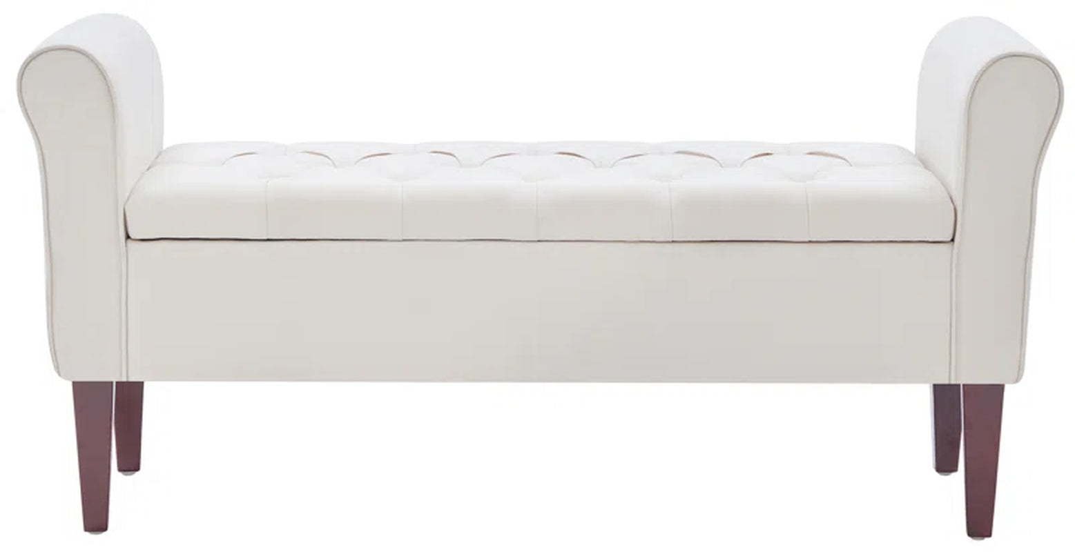 Polyester Upholstered Storage Bench with Tufted Flip Top and Wooden Legs