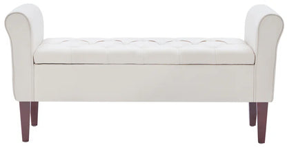 Polyester Upholstered Storage Bench with Tufted Flip Top and Wooden Legs