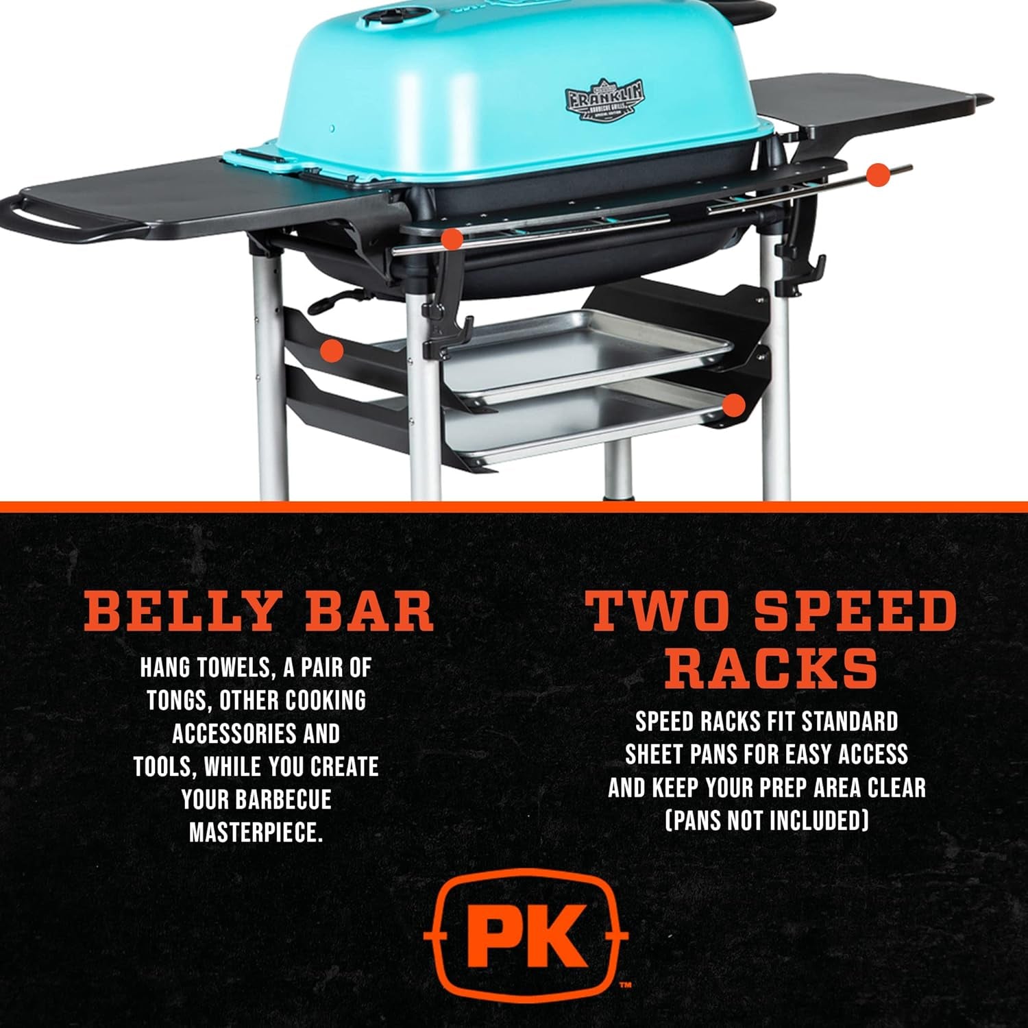 Portable Charcoal BBQ Grill and Smoker, Cast Aluminum Outdoor Kitchen Barbecue Grill for Camping, Backyard Grilling, Park, Tailgating, Teal, ​​New Original PK Aaron Franklin Addition