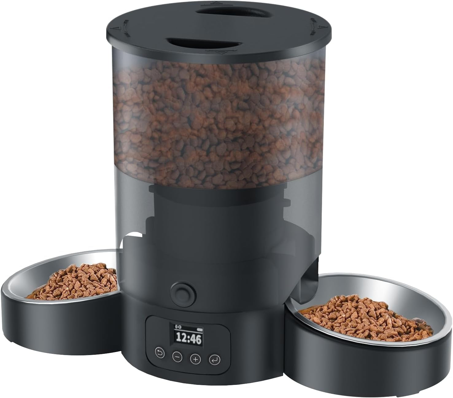 Automatic Cat Feeder for 2 Cats, 3L Cat Food Dispenser  Auto Cat Feeder with 2 Stainless Bowls, 10S Meal Call Dual Power Supply and Timer Setting 12 Portions 6 Meals per Day for Cats and Dogs