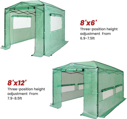 8'X12' Portable Greenhouse Pop-Up Greenhouse Indoor Outdoor Plant Gardening Canopy, 2 Roll-Up Zipper Doors and 4 Side Windows，Green - Design By Technique