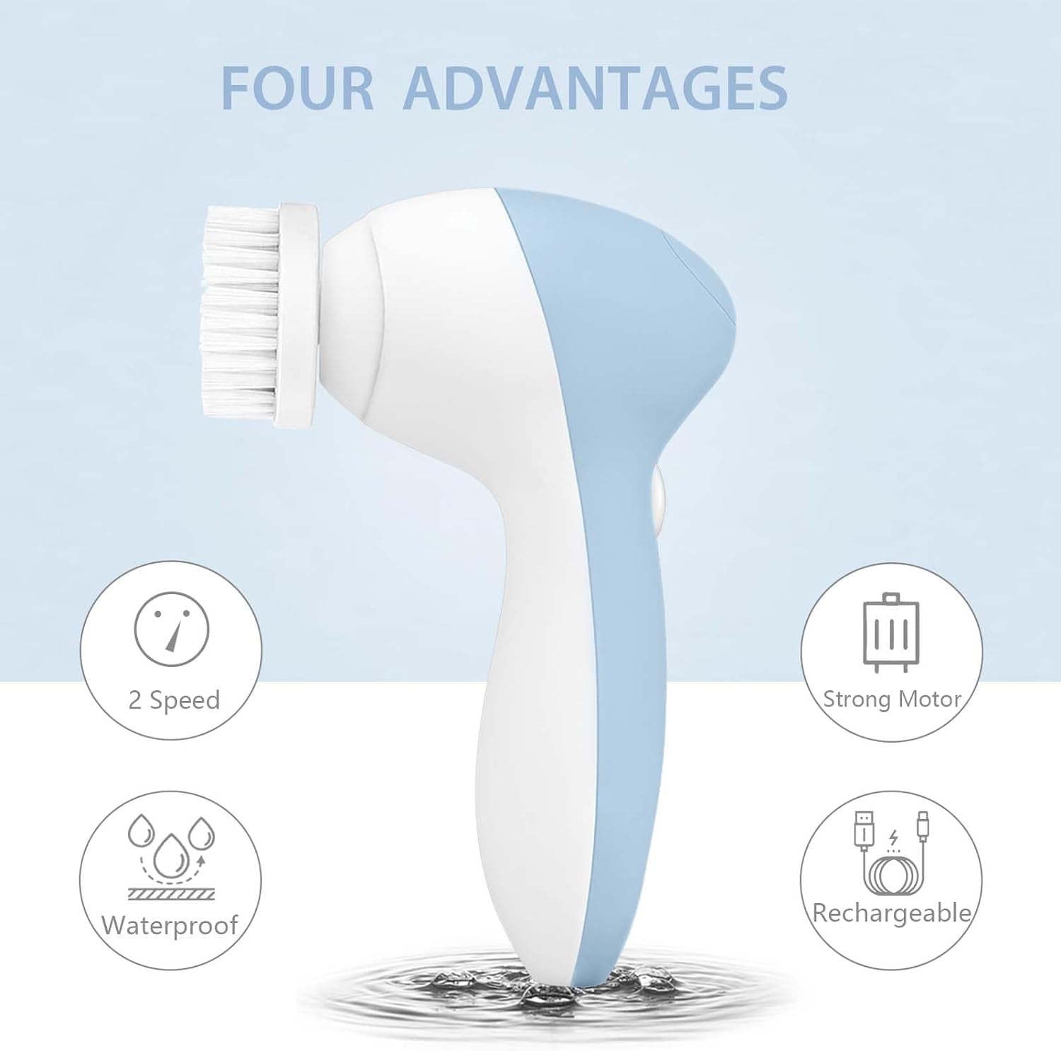 Rechargeable Facial Cleansing Spin Brush Set with 7 Exfoliating Brush Heads - Complete Face Spa System by  - Advanced Microdermabrasion for Gentle Exfoliation and Deep Scrubbing