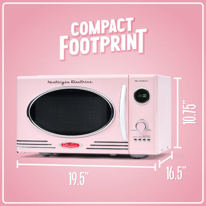 Retro Countertop Microwave Oven - Large 800-Watt - 0.9 Cu Ft - 12 Pre-Programmed Cooking Settings - Digital Clock - Kitchen Appliances - Pink