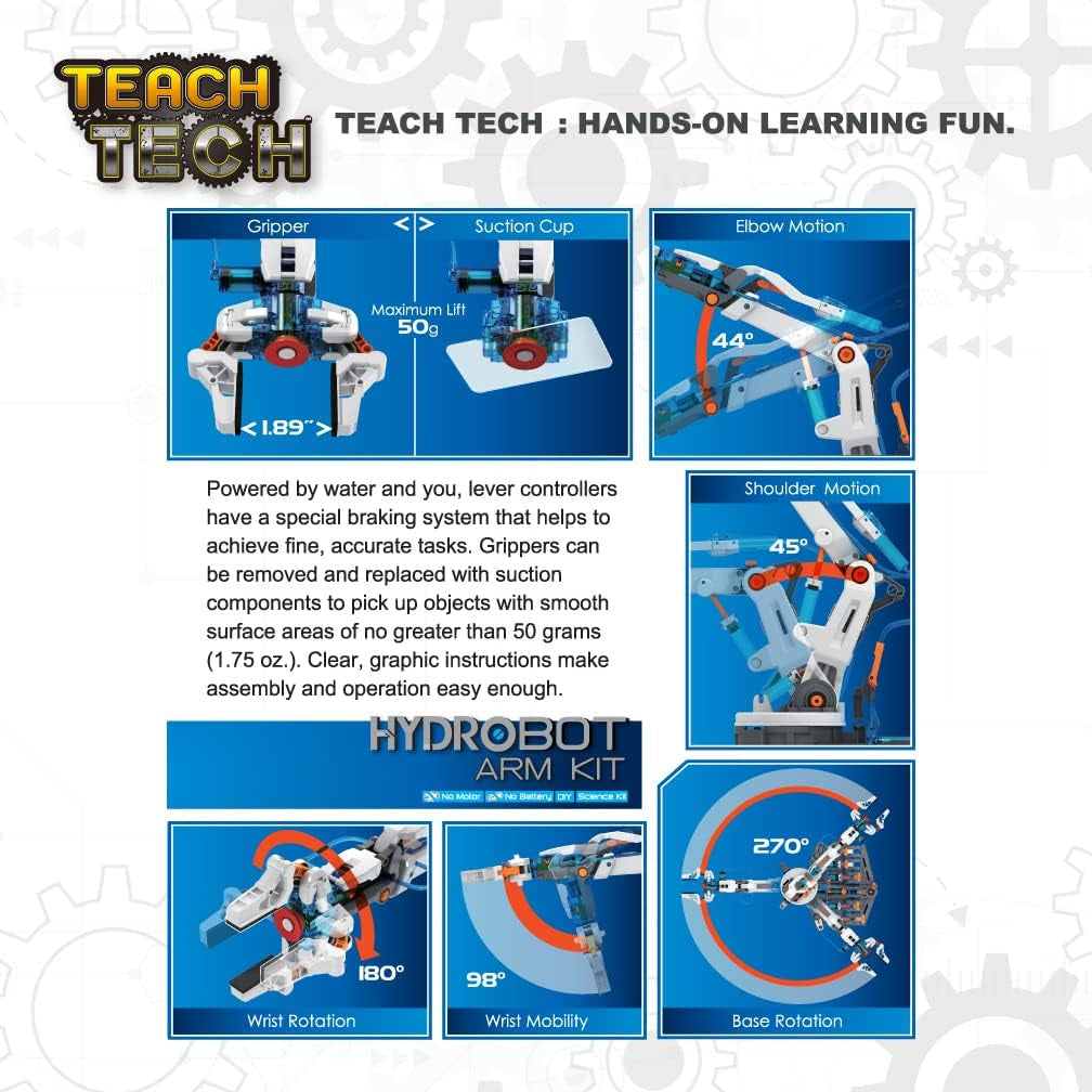 Teach Tech “Hydrobot Arm Kit”, Hydraulic Kit, STEM Building Toy for Kids 12+