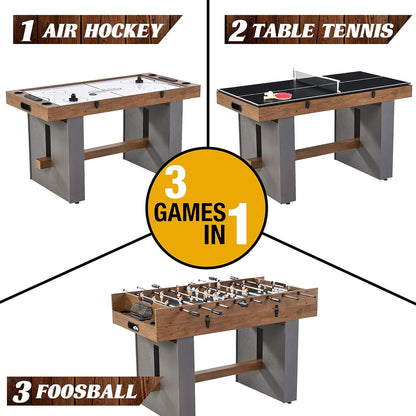 Barrington 3-In-1 Combination Game Table 54”, Foosball, Air-Powered Hockey and Table Tennis Combo Table, Multi Game Table Perfect for Family Game Rooms, All-In-One Arcade Table