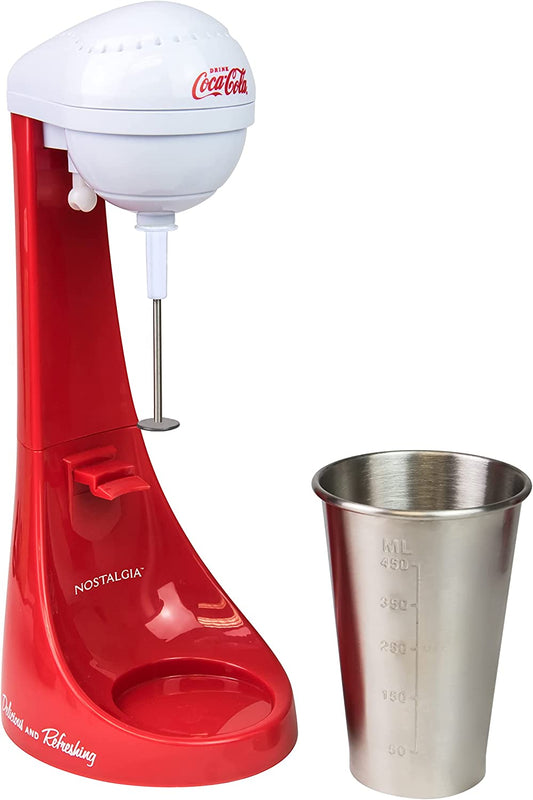 Two-Speed Electric Coca-Cola Limited Edition Milkshake Maker and Drink Mixer, Includes 16-Ounce Stainless Steel Mixing Cup and Rod, Red