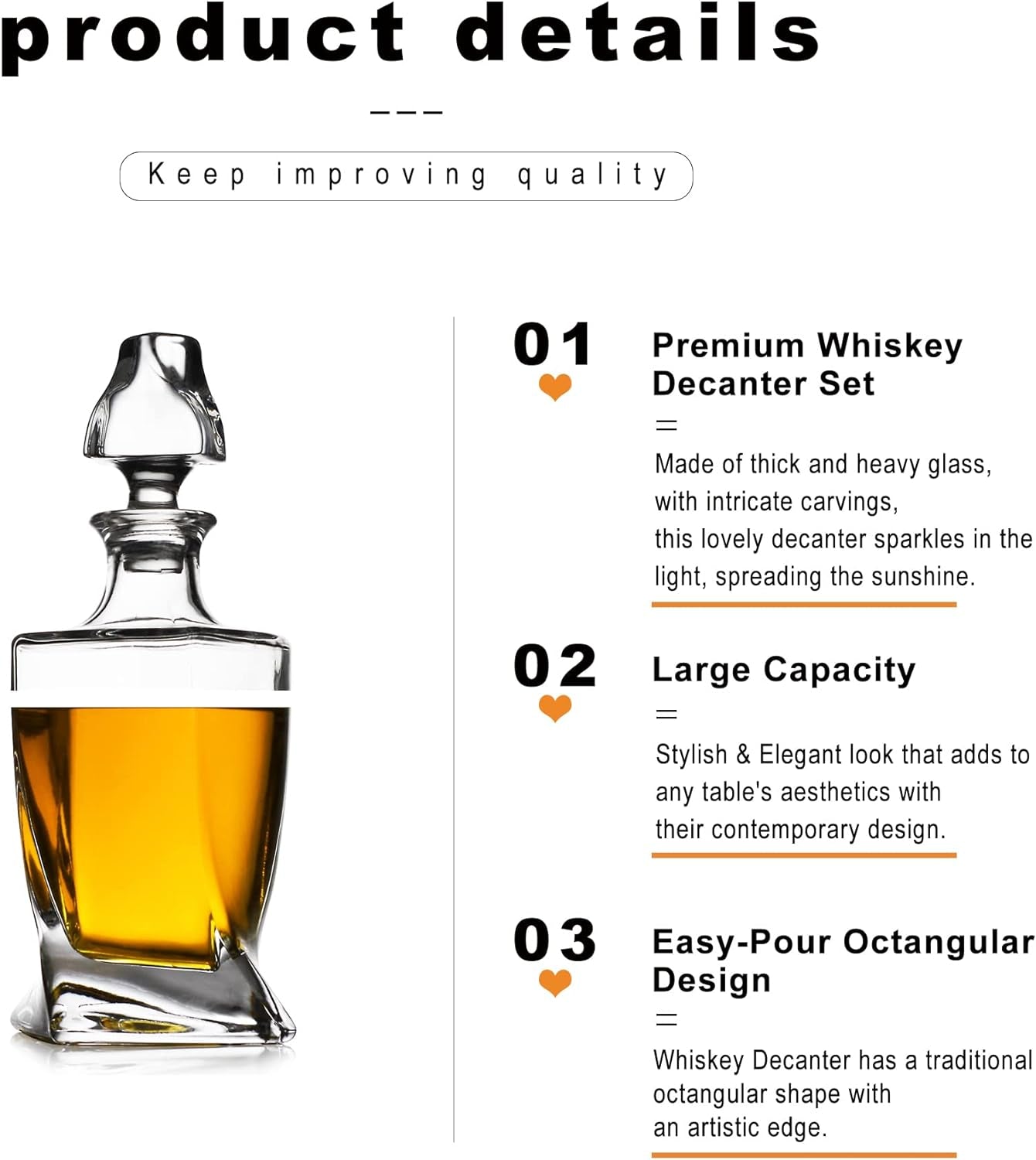 Whiskey Decanter,Twisted Whiskey Decanter with Stopper,Premium 25 Oz Whiskey Decanter for Liquor Scotch Bourbon Vodka Brandy or Wine Clear