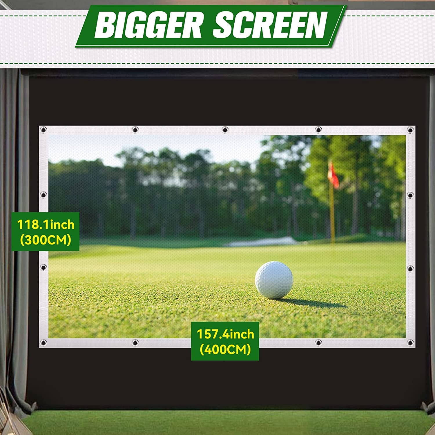 Golf Simulator Impact Screen: Golf Hitting Net with 32 Pcs Grommets Holes for Home Projector Practice
