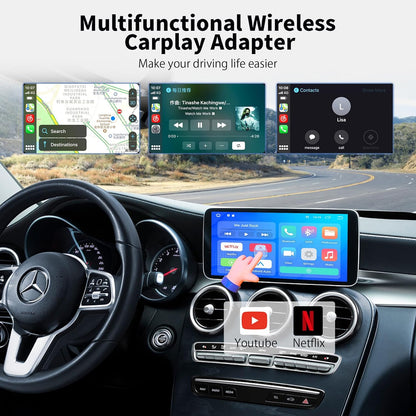 2 in 1 Wireless Carplay&Android Auto Adapter Built in Netflix/Youtube/Disney/Google Play, 2024 Upgrade Plug&Play Wireless Carplay Adapter for OEM Wired Carplay Cars, TF Card, Mirrorlink