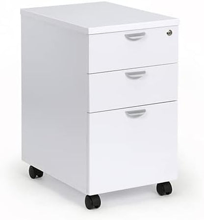 Esquire 16" W Three Drawer Mobile Pedestal White - Design By Technique