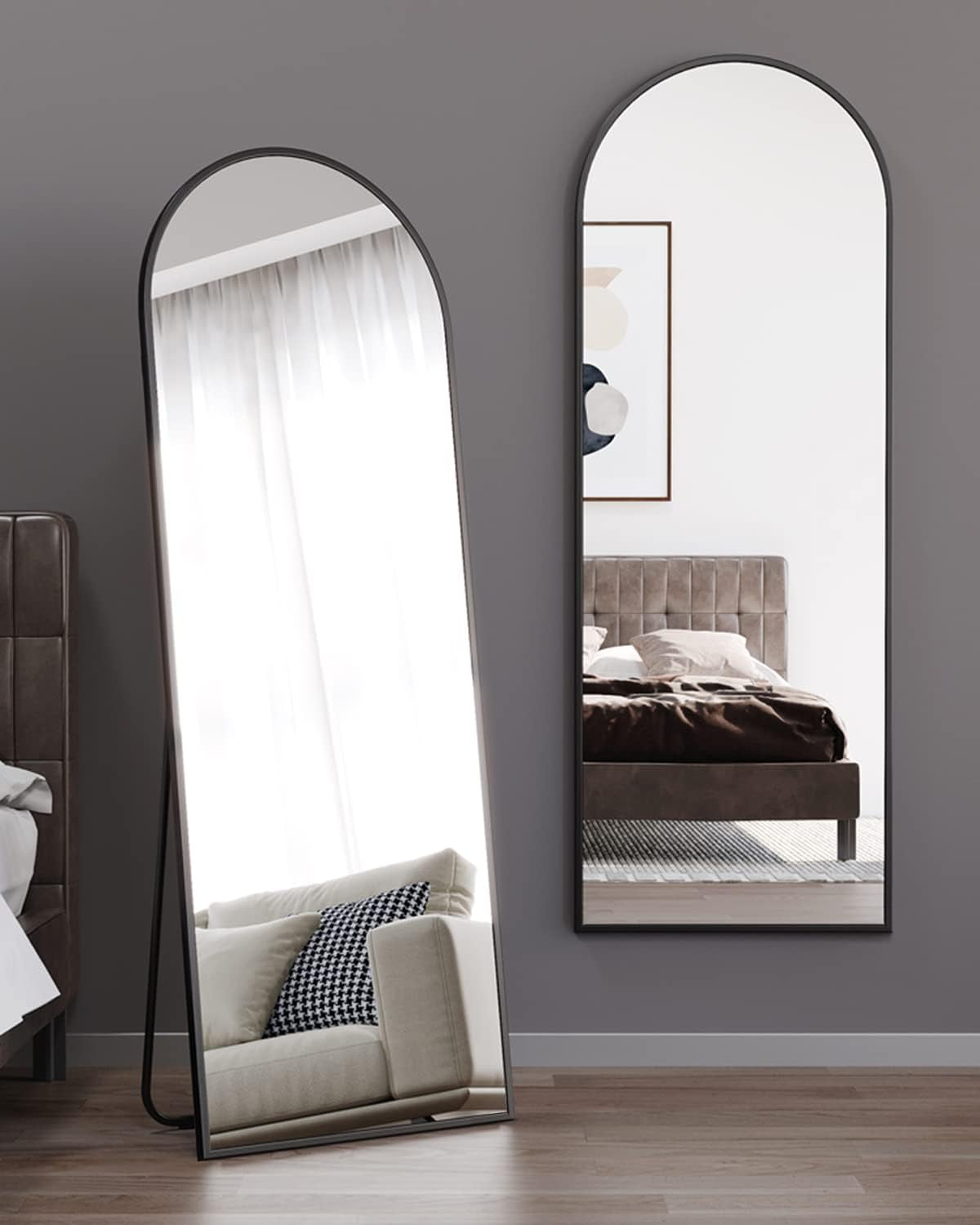 Floor Mirror, Full Length Mirror with Stand, Arched Wall Mirror, Mirror Full Length, Black Floor Mirror Freestanding, Wall Mounted Mirror for Bedroom Living Room, Black
