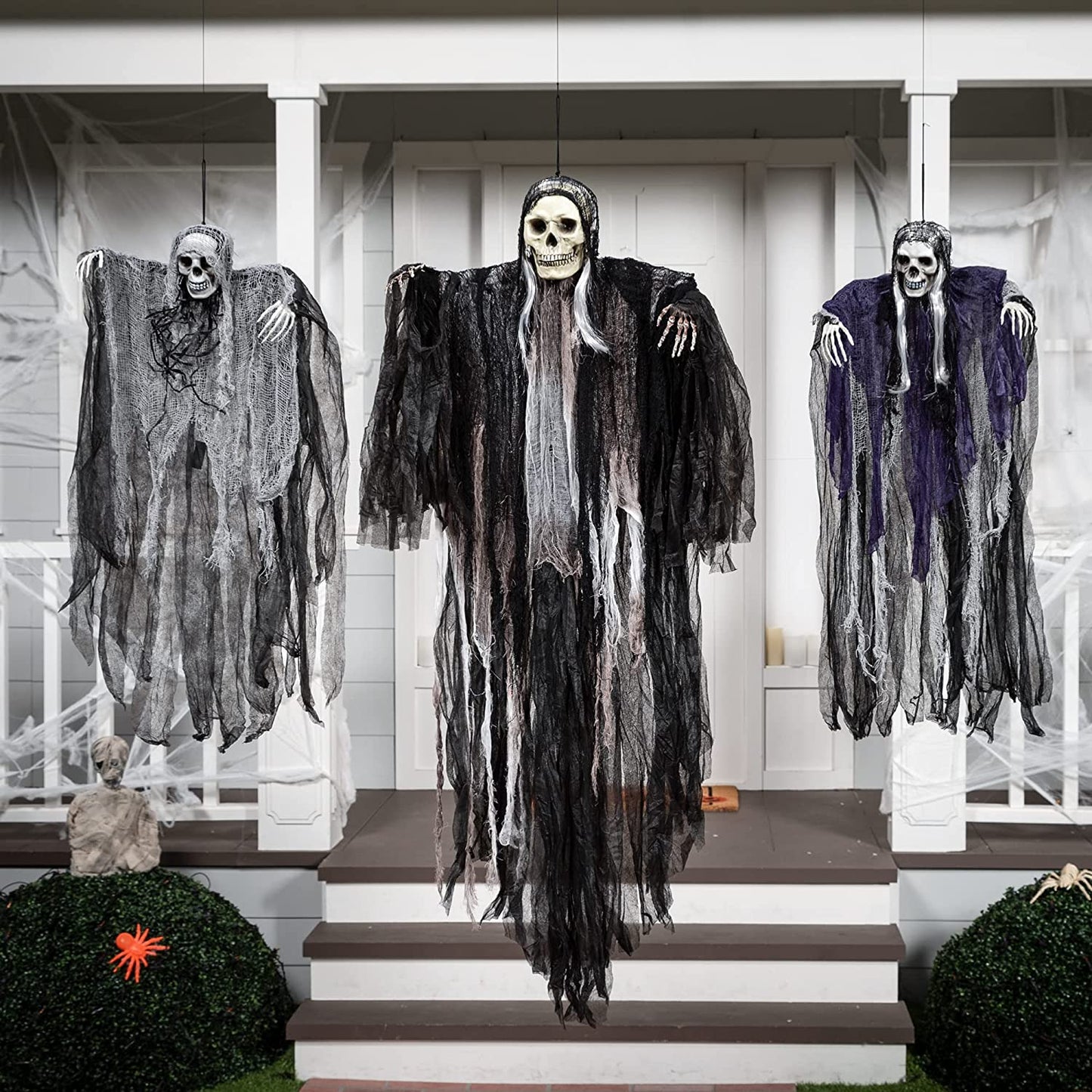 3 Pack Hanging Halloween Skeleton Ghosts Decorations, Grim Reapers for Best Halloween Outdoor Decorations