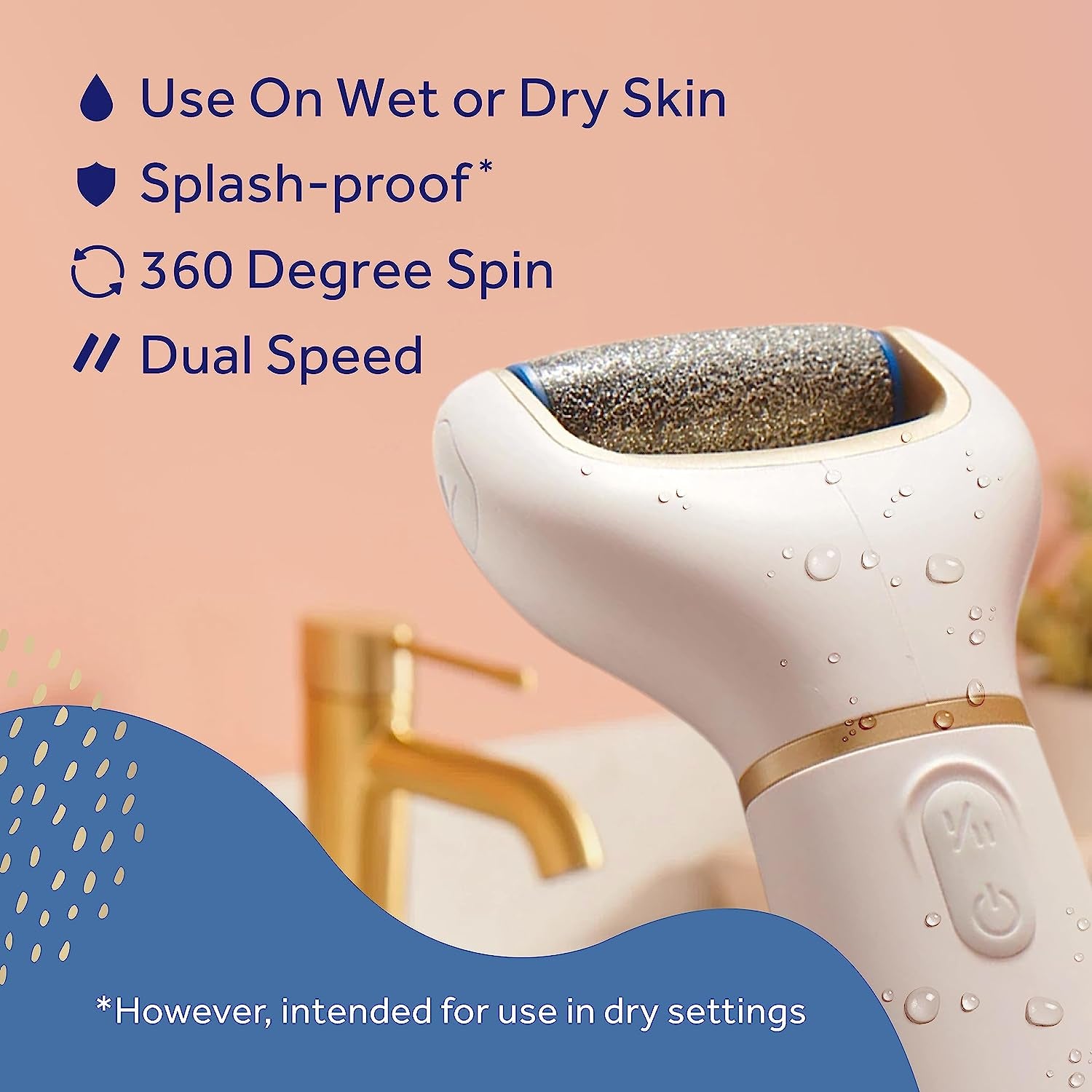 Amopé Pedi Perfect Electric Callus Remover Foot File W/ Diamond Crystals, Pedicure Tool for Feet, Removes Hard & Dead Skin, Feet Scrubber & Buffer, Splashproof, W/ Extra Coarse Roller Head, 1 Count