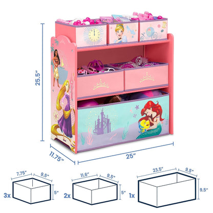 Design & Store 6 Bin Toy Storage Organizer, Disney Princess