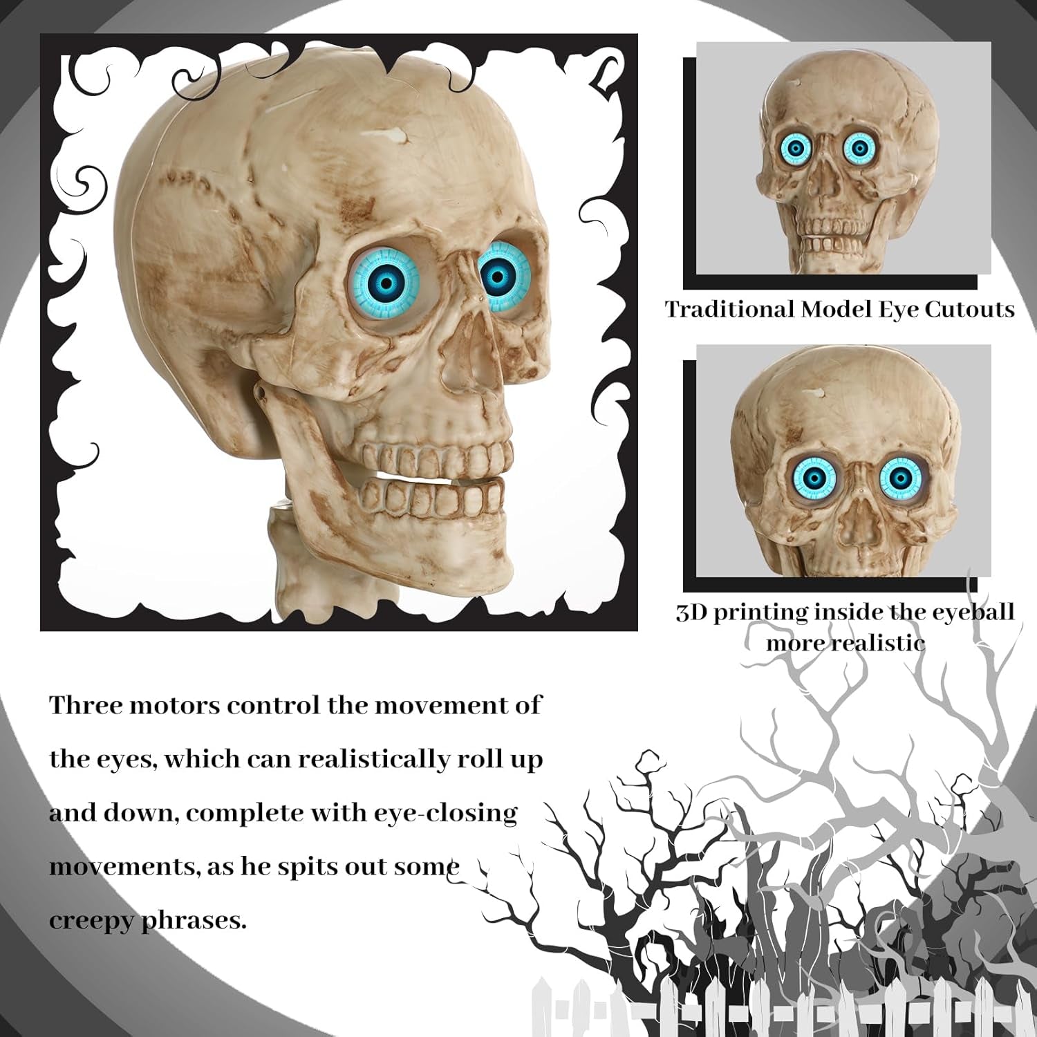 5.3 Ft Halloween Skeleton Decoration Skeleton Grim Animatronic Talking with Creepy Sound Effect, Full Body Posable Human Bones, LED Realistic Glowing Movable Eyeball, for Halloween Party Yard