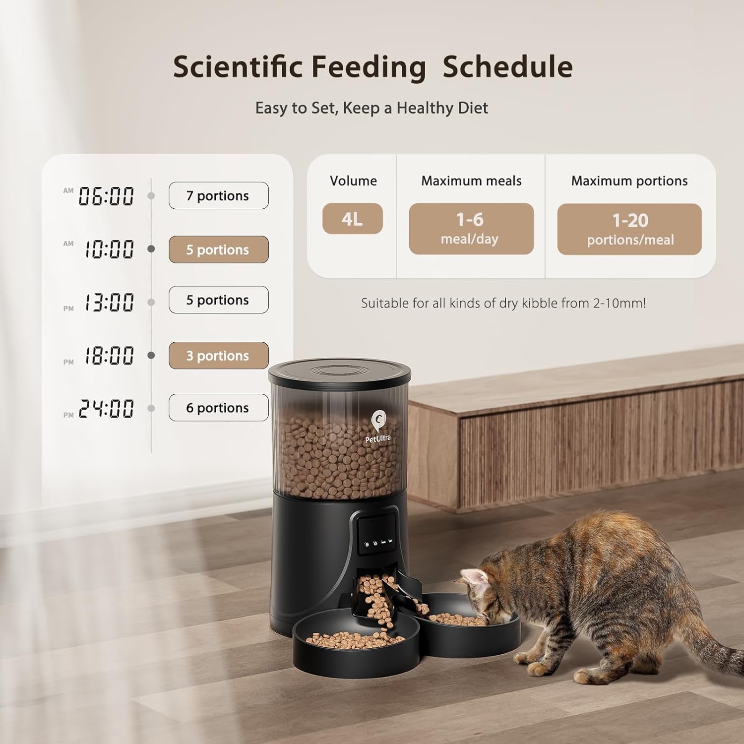 Cat Feeder Automatic for 2 Cats: Automatic Cat Feeder Wifi 2.4G- Time Dual Cat Feeder 1-10 Meals| Smart App Control Auto Pet Feeder for Cats and Small Dog Indoor- Dual Power& Detachable Clean