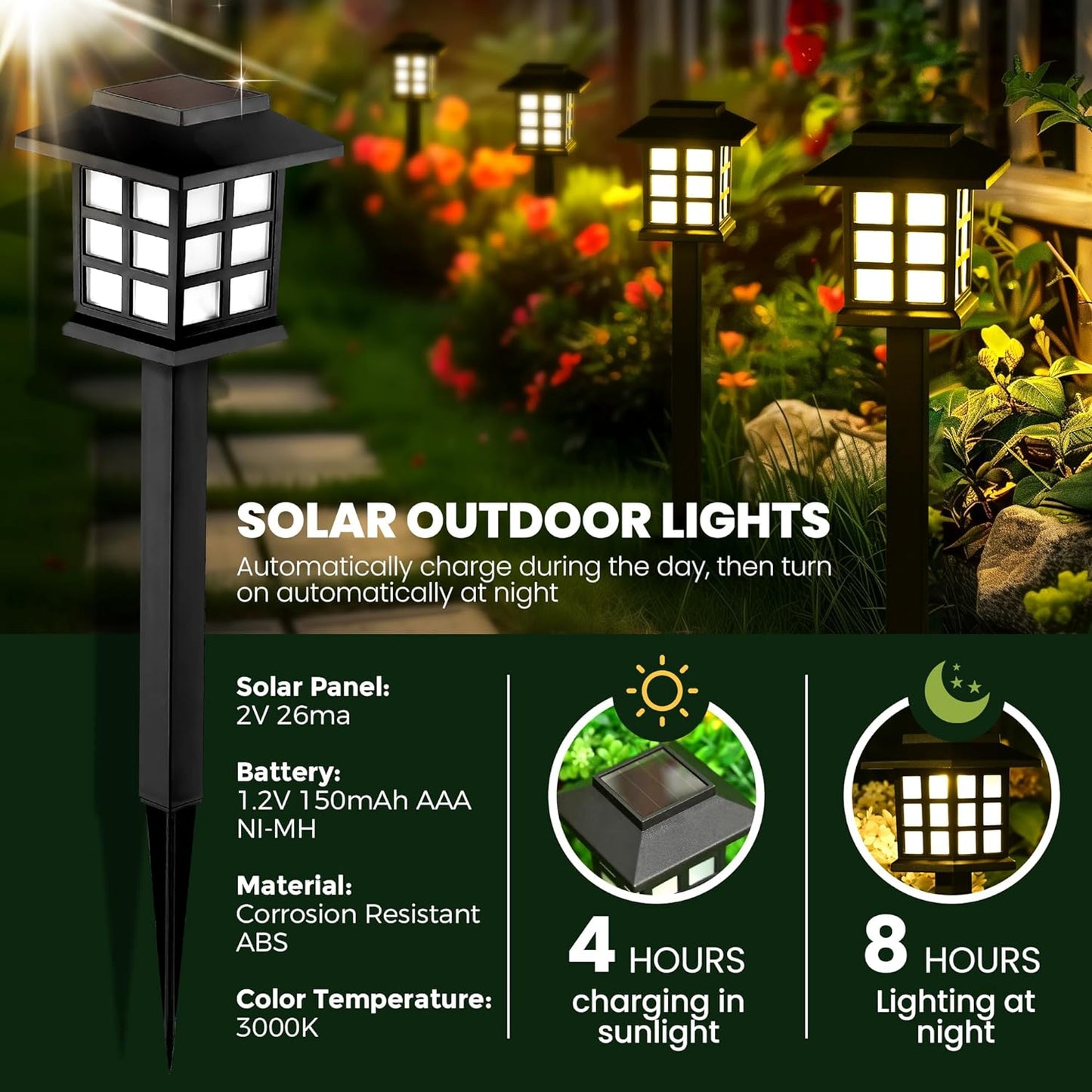 Solar Outdoor Lights,12 Pack LED Solar Lights Outdoor Waterproof, Solar Walkway Lights Maintain 10 Hours of Lighting for Your Garden, Landscape, Path, Yard, Patio, Driveway