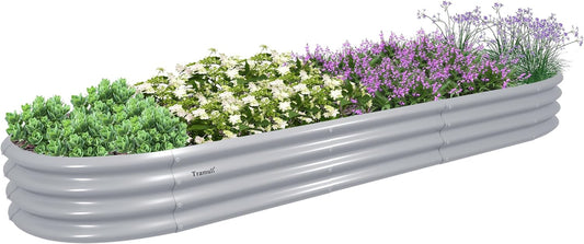 1 Pack 12X2X1Ft Galvanized Raised Garden Bed Kit Oval Metal Ground Planter Box Outdoor Bottomless Planter Raised Beds for Vegetables Flowers Herbs Fruits, Gray