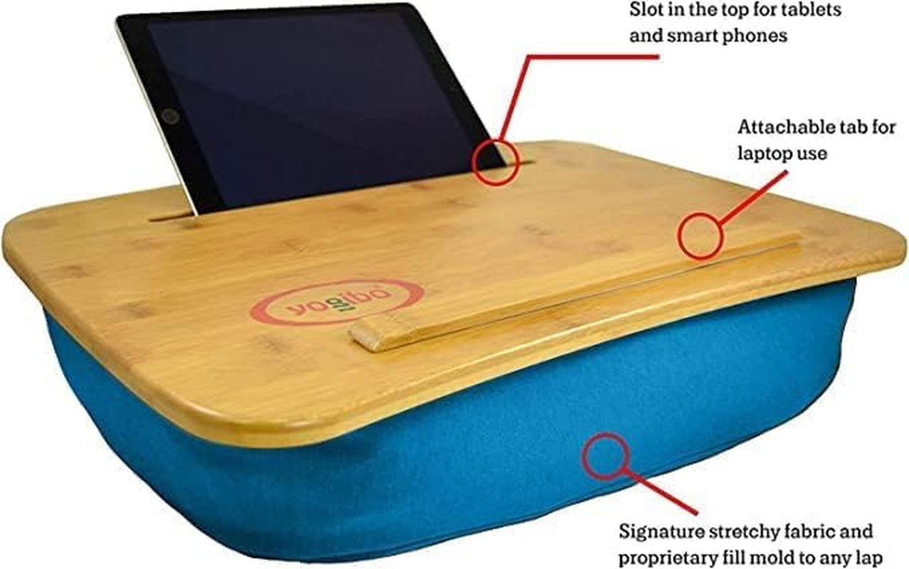 Traybo 2.0 Lap Desk, Bamboo Top Lap Desk with Pillow for Laptop Built in Slot for Tablet or Phone, Lap Pad for Working, Reading, Writing, Lap Board, Dark Gray