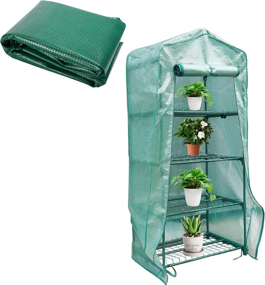 4 Tier Greenhouse Replacement Cover with Roll-Up Zipper Door-Pe Plant Greenhouse Cover for Indoor Outdoors Gardening Plants Cold Frost Protection Wind Rain Proof (Frame NOT Include) - Design By Technique