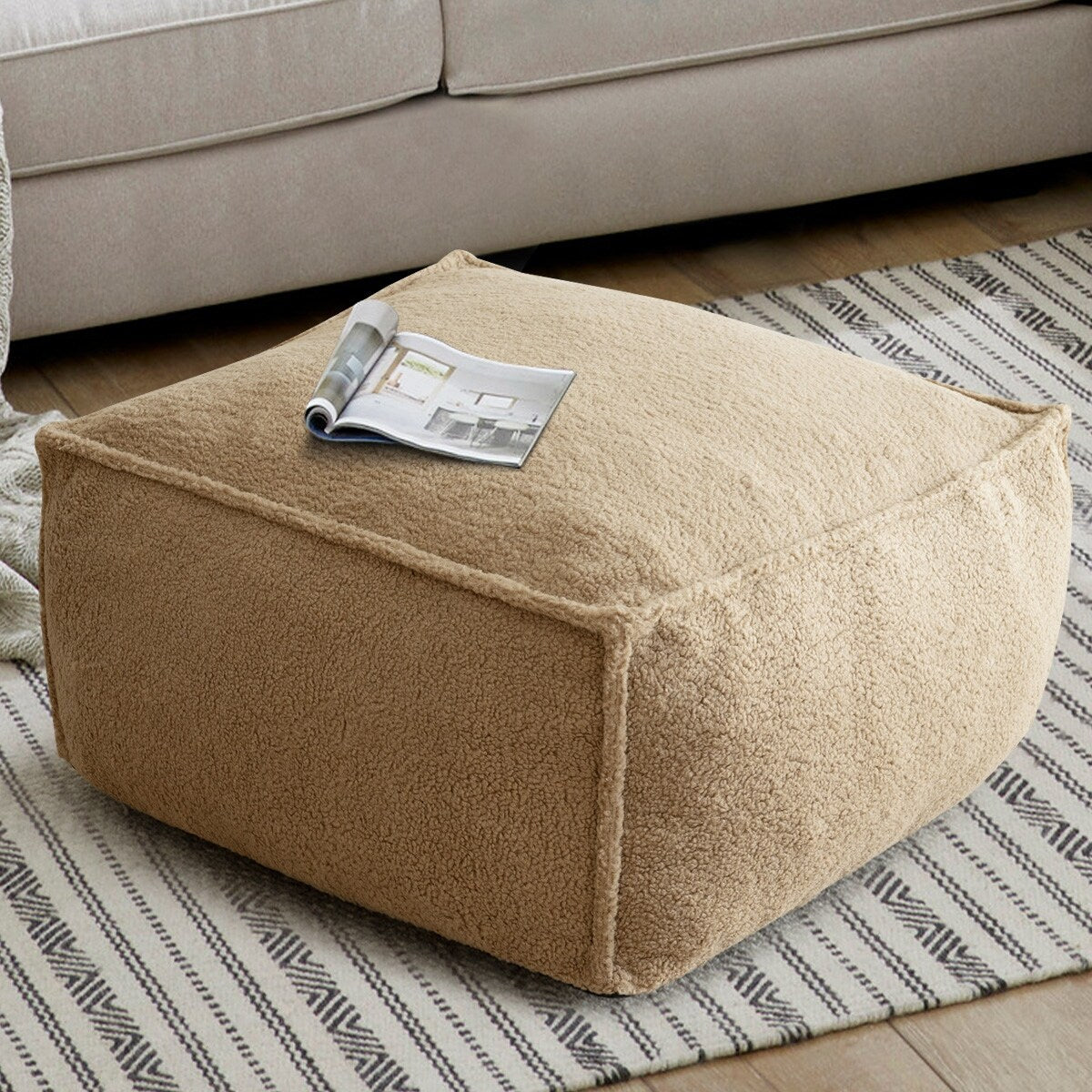 Lazy Sofateddy Faux Fabric Couch Living Room Sofa Bean Bag Chair with Memory Foam