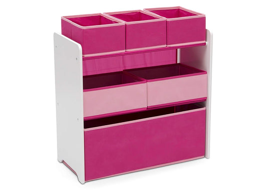 Design and Store 6 Bin Toy Organizer, White/Pink