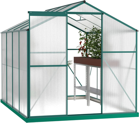 8X6 Ft Greenhouses for Outdoors, outside Heavy Duty Walk in Green House for Garden Plants, UV Protection Adjustable Roof Vent, Thermostatic Waterproof and Insect Resistant, Green - Design By Technique