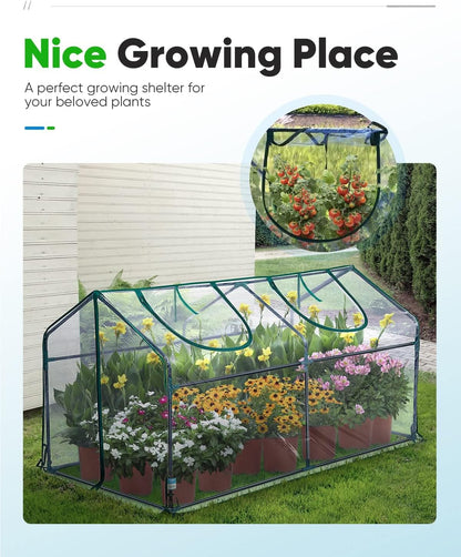 Portable Mini Cloche Greenhouse W/ Elevated Bottom, Reinforced High Light Transmission Waterproof Uv-Resistant Hot House for Indoor Outdoor, W/ 50 T-Shaped Plant Tag, 71" X 36" X 36" (Clear) - Design By Technique